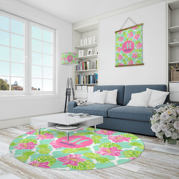 Preppy Hibiscus Round Area Rug - IN CONTEXT