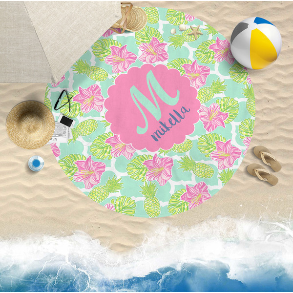 Preppy Hibiscus Round Beach Towel Lifestyle