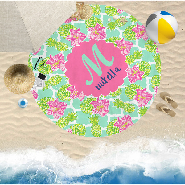 Preppy Hibiscus Round Beach Towel Lifestyle