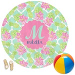 Preppy Hibiscus Round Beach Towel (Personalized)