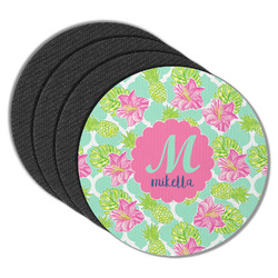 Preppy Hibiscus Round Rubber Backed Coasters - Set of 4 (Personalized)
