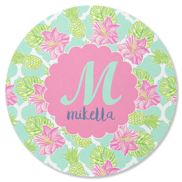 Custom Preppy Hibiscus Round Rubber Backed Coaster (Personalized)