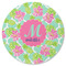 Preppy Hibiscus Round Rubber Backed Coaster (Personalized)