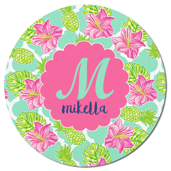 Preppy Hibiscus Round Fridge Magnet - FRONT