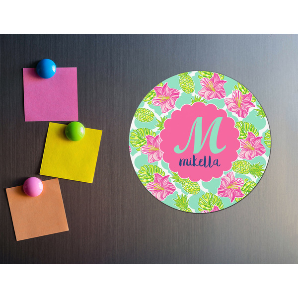 Preppy Hibiscus Round Fridge Magnet - LIFESTYLE