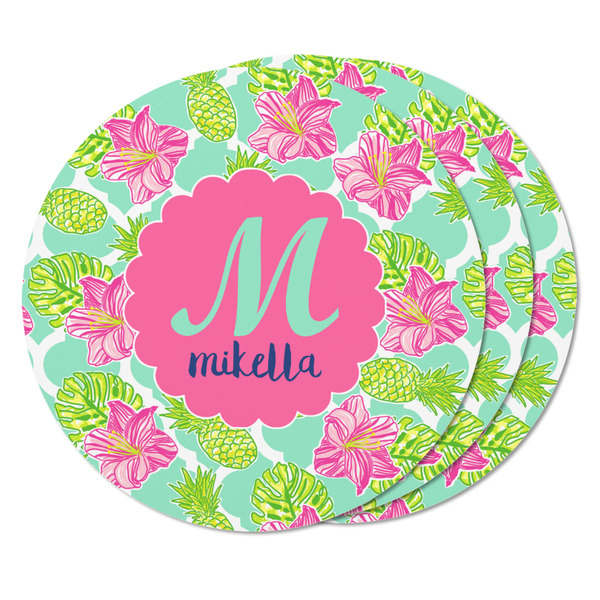 Preppy Hibiscus Round Fridge Magnet - THREE