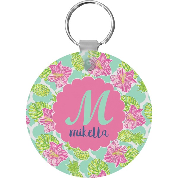 Preppy Hibiscus Round Keychain (Personalized)