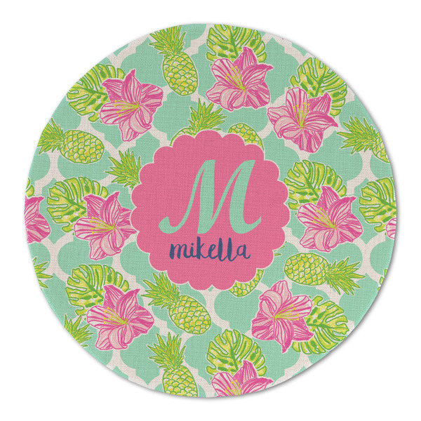 Preppy Hibiscus Round Linen Placemats - FRONT (Double Sided)