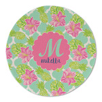 Preppy Hibiscus Round Linen Placemat - Single Sided (Personalized)