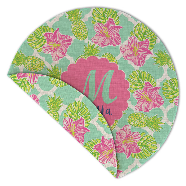 Preppy Hibiscus Round Linen Placemats - Front (folded corner double sided)