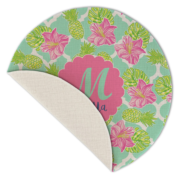 Preppy Hibiscus Round Linen Placemats - Front (folded corner single sided)