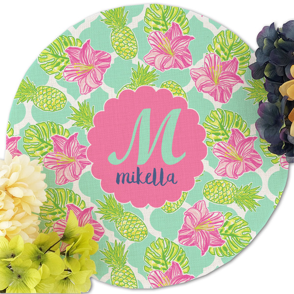 Preppy Hibiscus Round Linen Placemats - Front (w flowers)