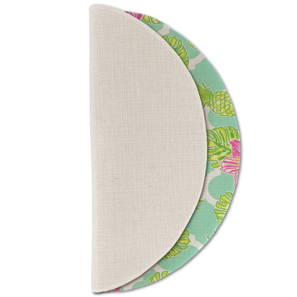 Preppy Hibiscus Round Linen Placemats - HALF FOLDED (single sided)
