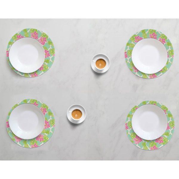 Preppy Hibiscus Round Linen Placemats - LIFESTYLE (set of 4)