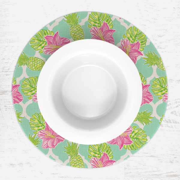 Preppy Hibiscus Round Linen Placemats - LIFESTYLE (single)