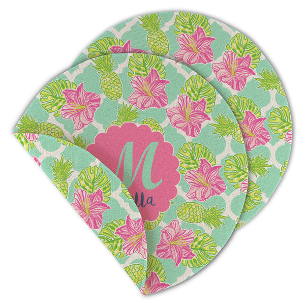 Preppy Hibiscus Round Linen Placemats - MAIN (Double-Sided)