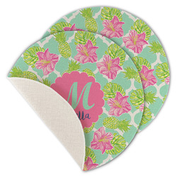 Preppy Hibiscus Round Linen Placemat - Single Sided - Set of 4 (Personalized)
