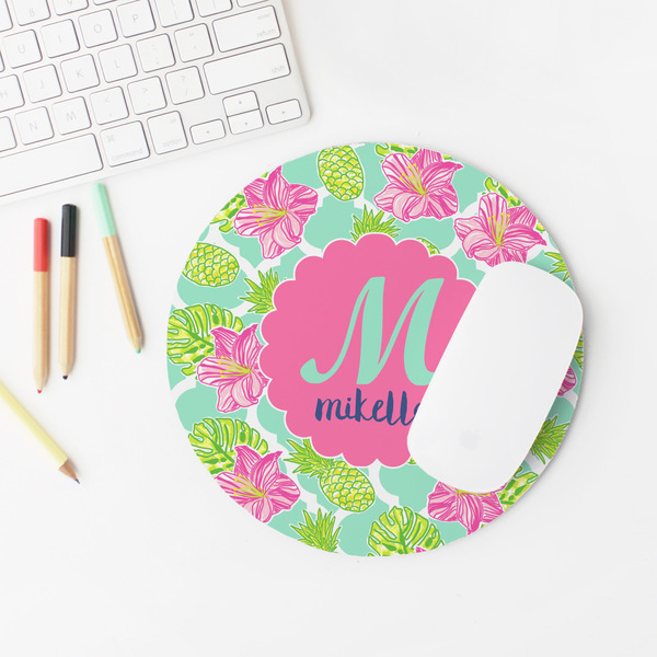 Preppy Hibiscus Round Mousepad - LIFESTYLE 2