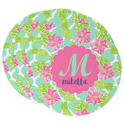 Preppy Hibiscus Round Paper Coasters w/ Name and Initial