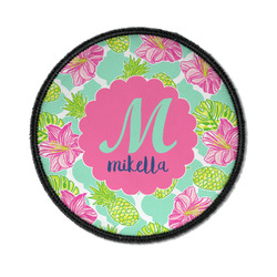 Preppy Hibiscus Iron On Round Patch w/ Name and Initial