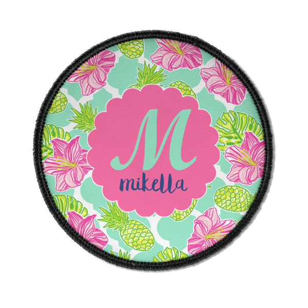 Custom Preppy Hibiscus Iron On Round Patch w/ Name and Initial
