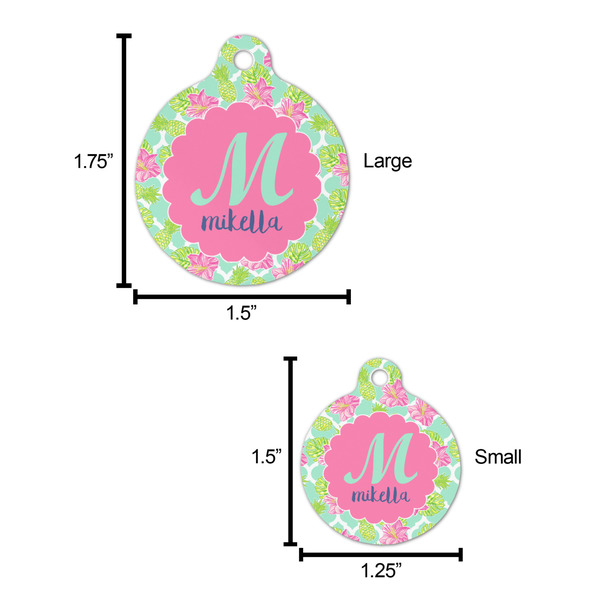 Preppy Hibiscus Round Pet ID Tag - Large - Comparison Scale