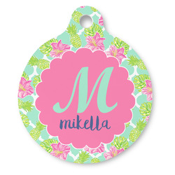 Preppy Hibiscus Round Pet ID Tag - Large (Personalized)