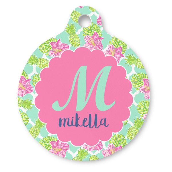 Custom Preppy Hibiscus Round Pet ID Tag - Large (Personalized)