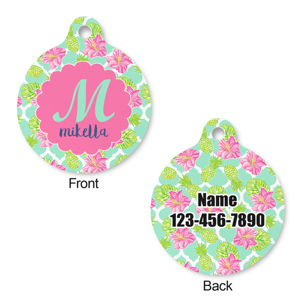 Preppy Hibiscus Round Pet Tag - Front & Back
