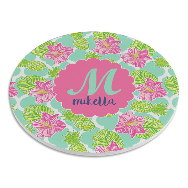 Preppy Hibiscus Round Stone Trivet - Angle View