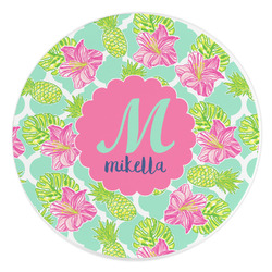 Preppy Hibiscus Round Stone Trivet (Personalized)