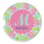 Preppy Hibiscus Sandstone Car Coaster - Single (Personalized)