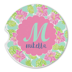 Preppy Hibiscus Sandstone Car Coaster - Single (Personalized)