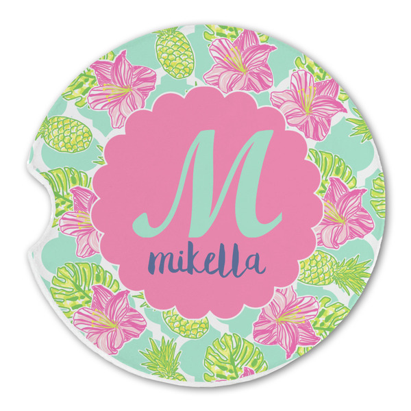 Custom Preppy Hibiscus Sandstone Car Coaster - Single (Personalized)