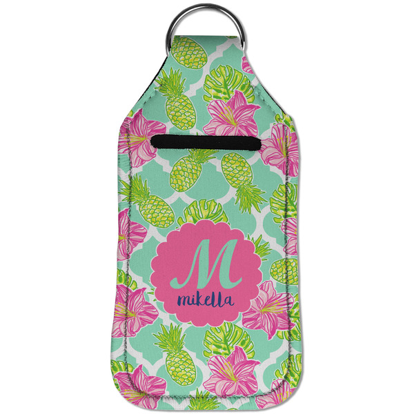 Preppy Hibiscus Sanitizer Holder Keychain - Large (Front)