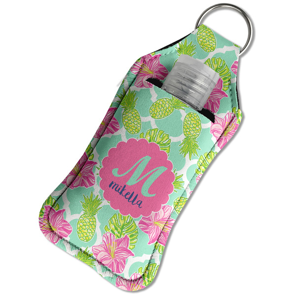 Preppy Hibiscus Sanitizer Holder Keychain - Large in Case