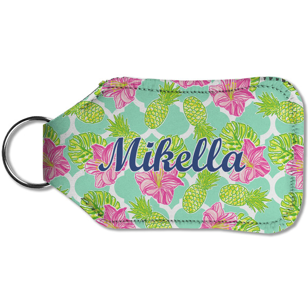 Preppy Hibiscus Sanitizer Holder Keychain - Small (Back)