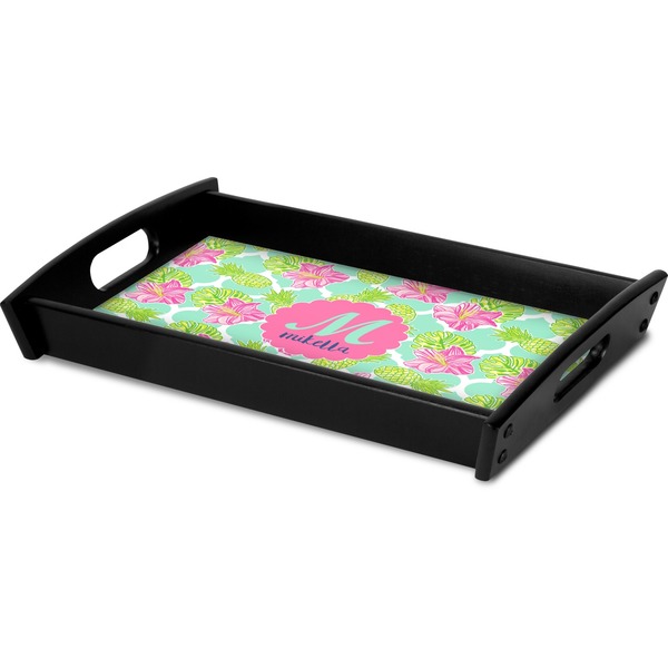 Preppy Hibiscus Serving Tray Black - Corner