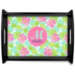 Preppy Hibiscus Black Wooden Tray - Large (Personalized)