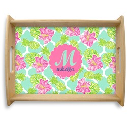 Preppy Hibiscus Natural Wooden Tray - Large (Personalized)