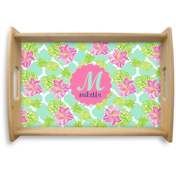 Custom Preppy Hibiscus Natural Wooden Tray - Small (Personalized)