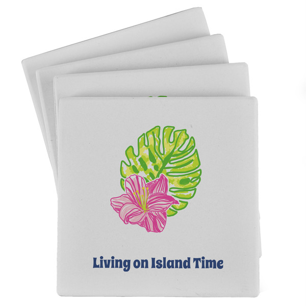 Custom Preppy Hibiscus Absorbent Stone Coasters - Set of 4 (Personalized)