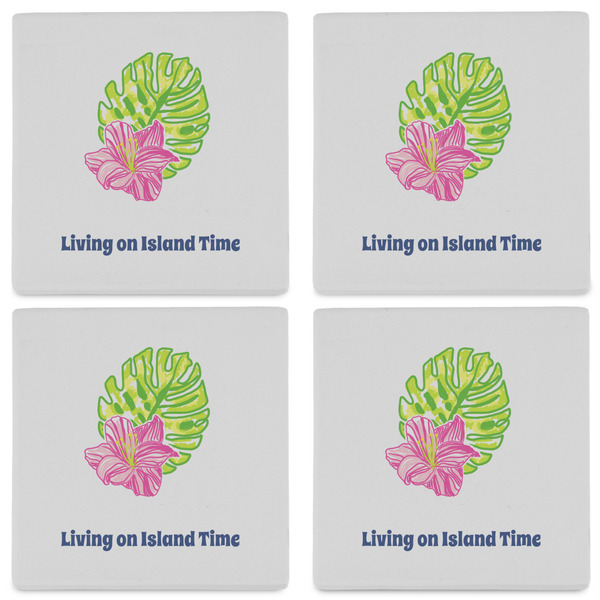 Preppy Hibiscus Set of 4 Sandstone Coasters - See All 4 View