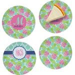 Preppy Hibiscus Set of 4 Glass Appetizer / Dessert Plate 8" (Personalized)