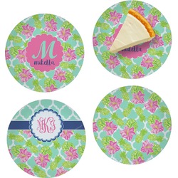 Preppy Hibiscus Set of 4 Glass Appetizer / Dessert Plate 8" (Personalized)