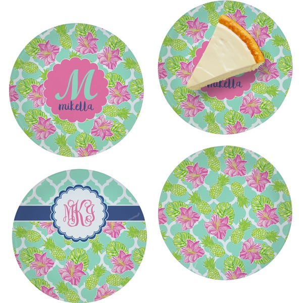 Custom Preppy Hibiscus Set of 4 Glass Appetizer / Dessert Plate 8" (Personalized)
