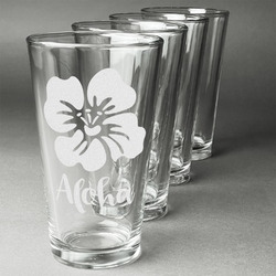 Preppy Hibiscus Pint Glasses - Engraved (Set of 4) (Personalized)