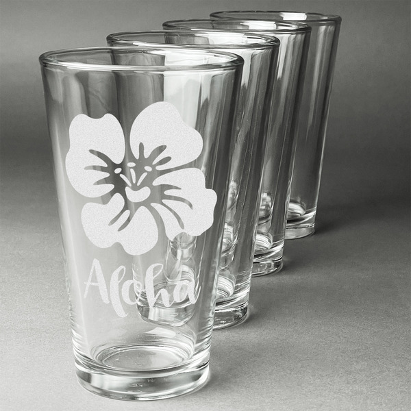 Custom Preppy Hibiscus Pint Glasses - Engraved (Set of 4) (Personalized)
