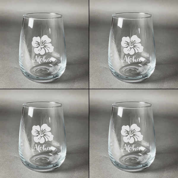 Preppy Hibiscus Set of Four Personalized Stemless Wineglasses (Approval)