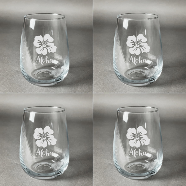 Preppy Hibiscus Set of Four Personalized Stemless Wineglasses (Approval)